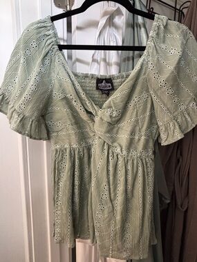 Angie Sage Eyelet Peasant Dress Top